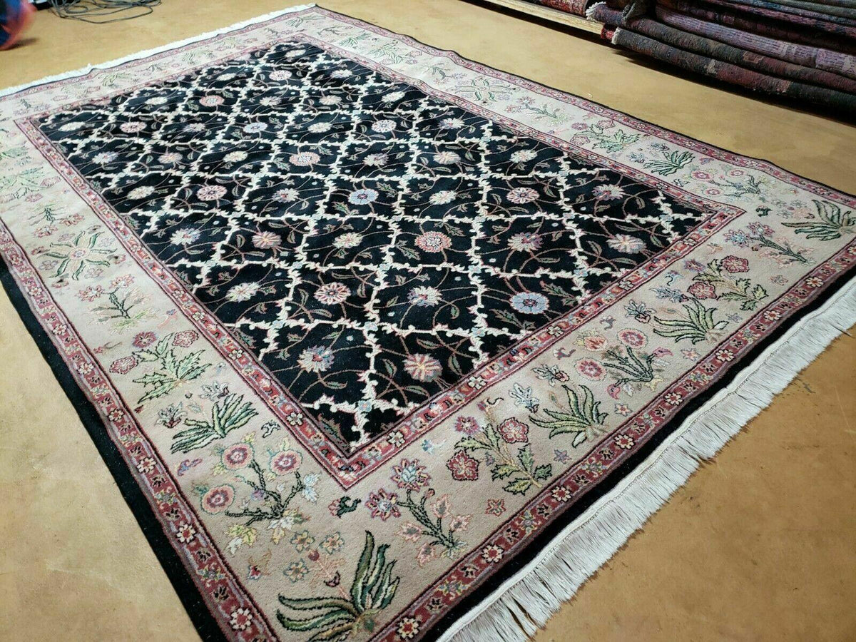 6' X 9' Handmade India Floral Oriental Wool Rug Carpet Hand Knotted Nice Black - Jewel Rugs, view 2