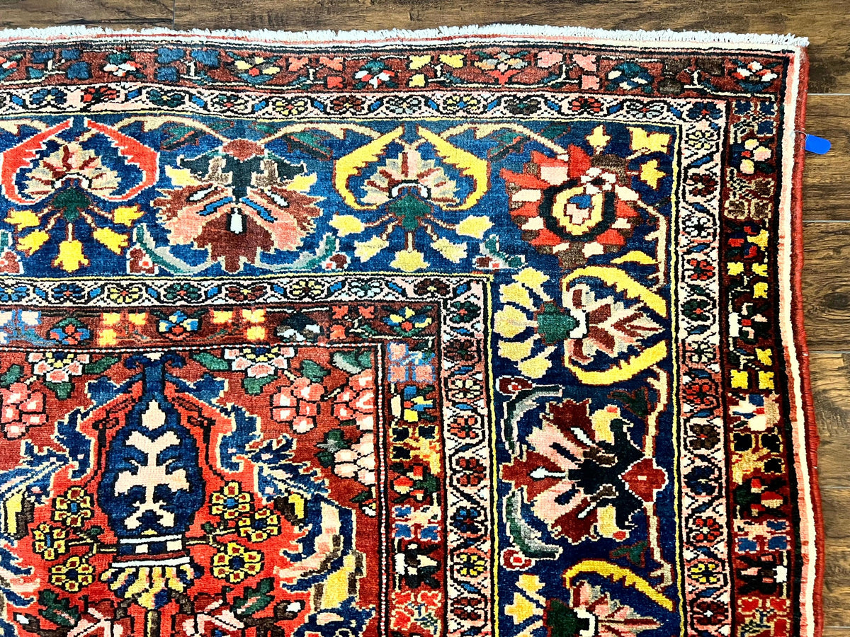 Large Persian Bakhtiari Rug 10x14, Rare Perisan Tribal Rug, Red Blue Ivory Multicolor, Hand Knotted, Semi Antique Carpet - Jewel Rugs, view 8