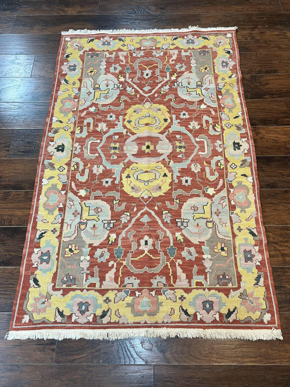 Turkish Flatweave Kilim Rug 4x6, Geometric Wool Handmade Carpet, Vintage - Jewel Rugs, view 12