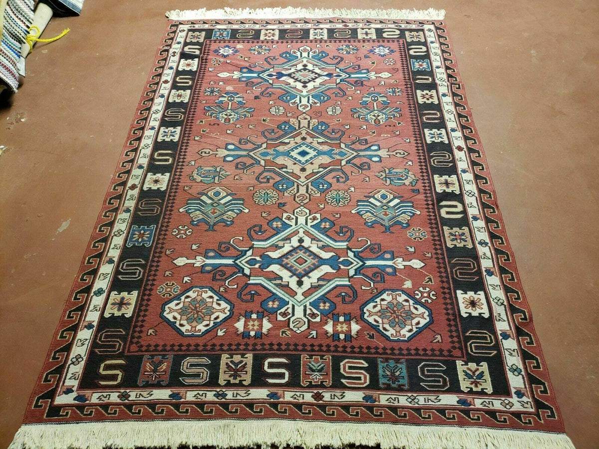 4' X 6' Vintage Russian Kilim Handmade Caucasian Soumak Flat Weave Wool Rug - Jewel Rugs, view 2