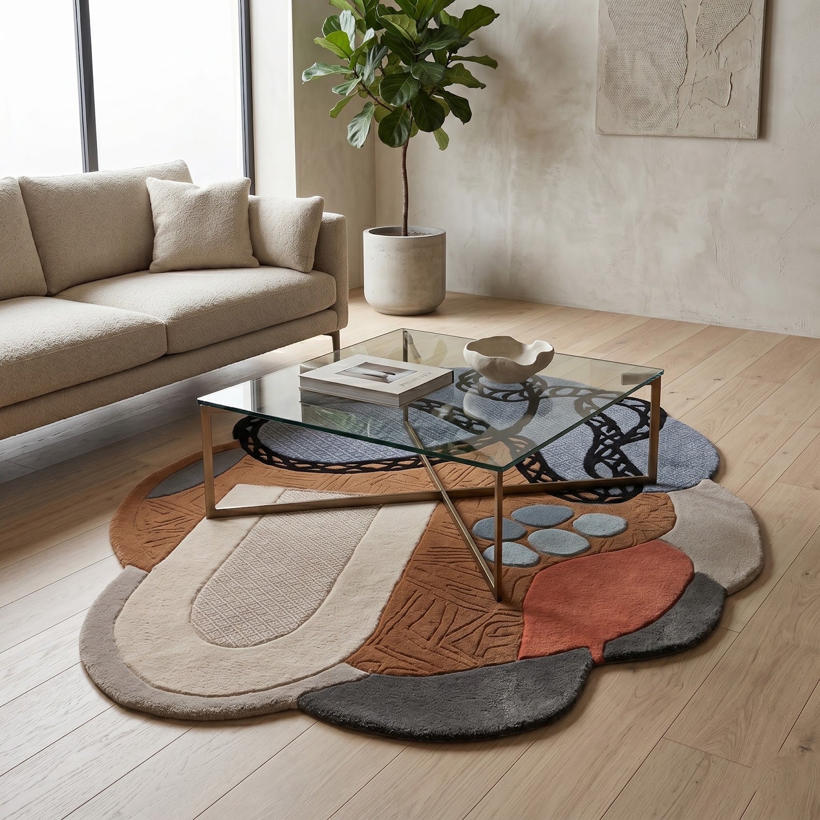 Abstract Organic Hand Tufted Wool Rug | Irregular Shape Modern Area Rug — 2x3 ft'
