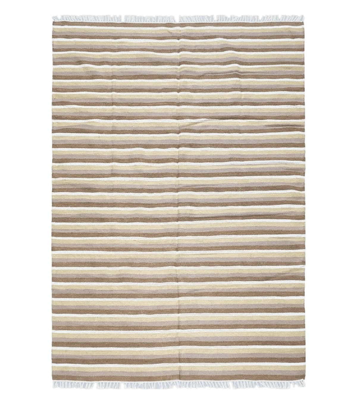 Indian Striped Blanket 6x9, Large Indo Kilim Area Rug, Earthern Tones Woolen Hand-Woven Flatweave South American Style Queen Size Bedspread - Jewel Rugs