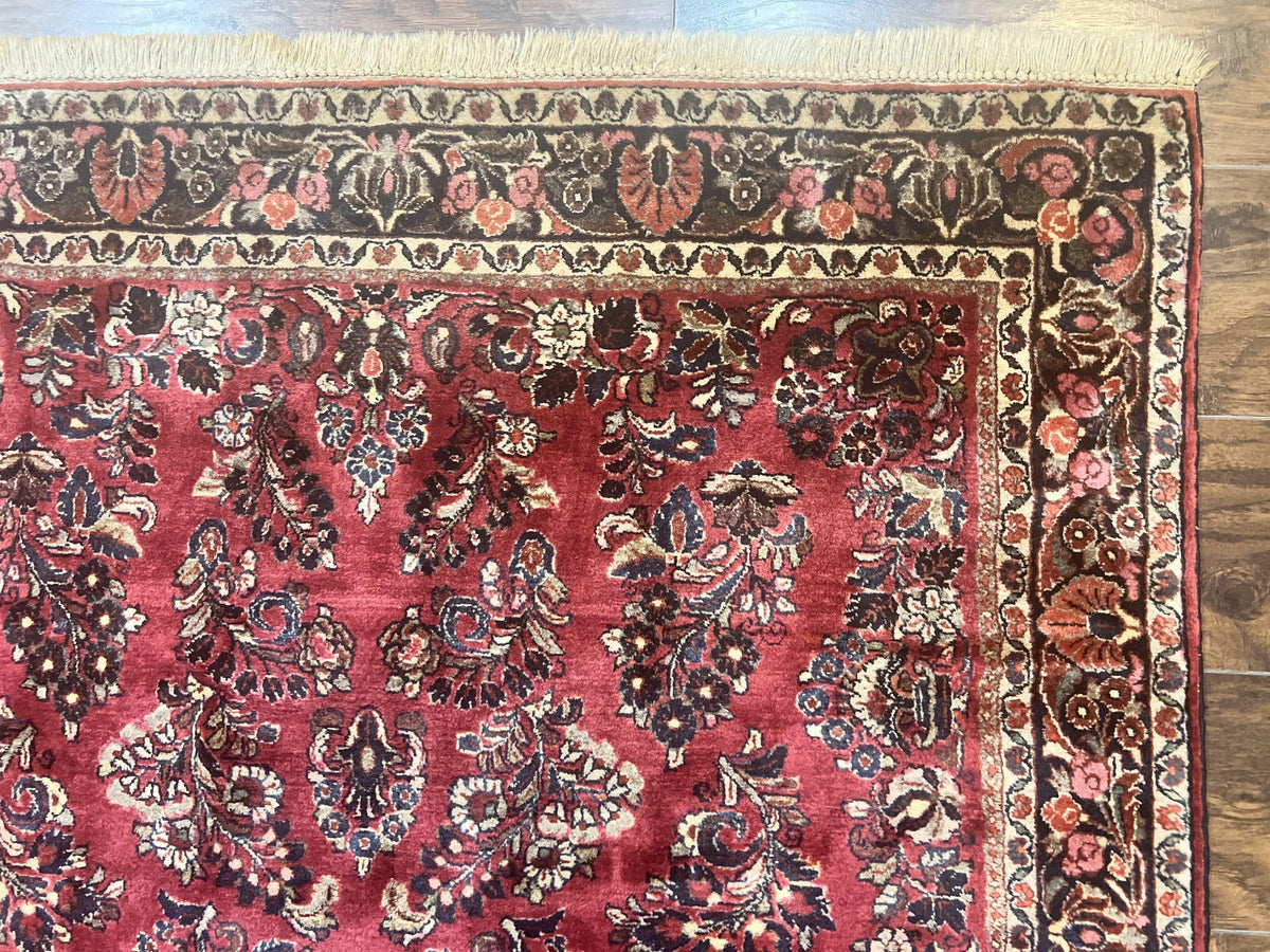 Antique Persian Sarouk Rug 4x7, Hand Knotted Wool Red Persian Carpet, Floral - Jewel Rugs, view 8