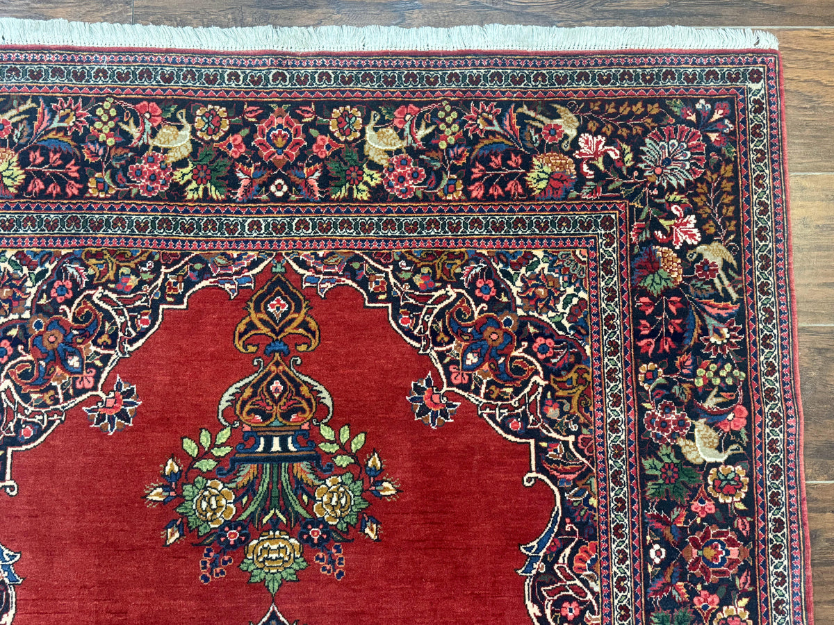 Red Persian Kashan Rug 4x6, Very Fine 260 KPSI, Red and Navy Blue Persian Carpet, Semi Open Field - Jewel Rugs, view 8