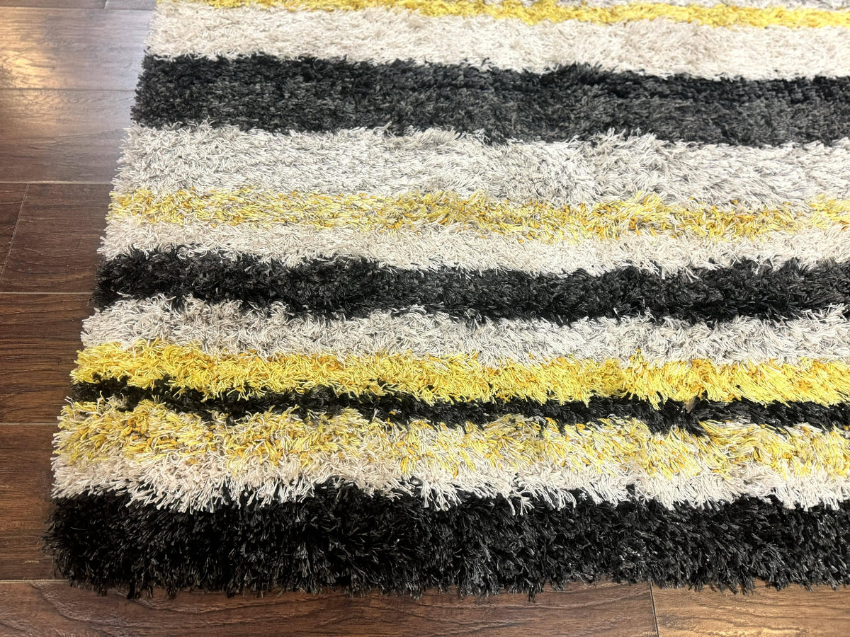 Shag Rug 5x8, Yellow Ivory Charcoal, Contemporary - Jewel Rugs, view 9