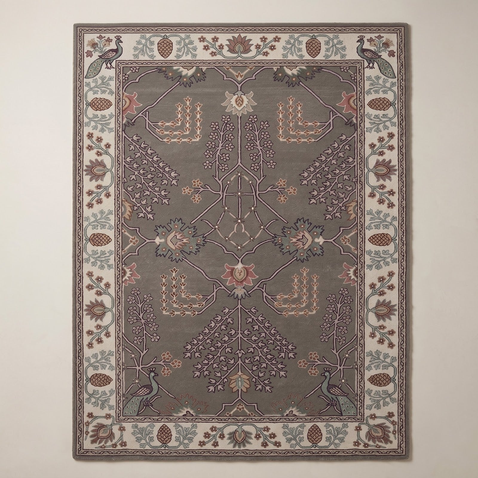 Vintage Peacock Garden Hand Tufted Wool Rug | Traditional Botanical Floral Area Rug — 2x3 ft'