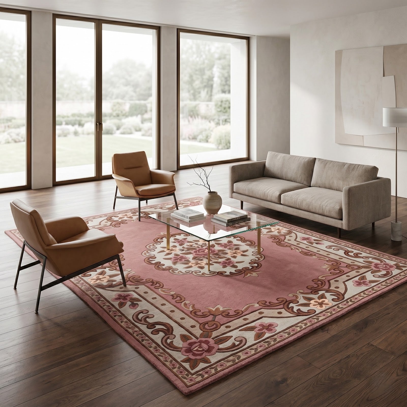 Vintage Floral Hand Tufted Wool Rug | Pink Rose Medallion Area Rug — 2x3 ft'