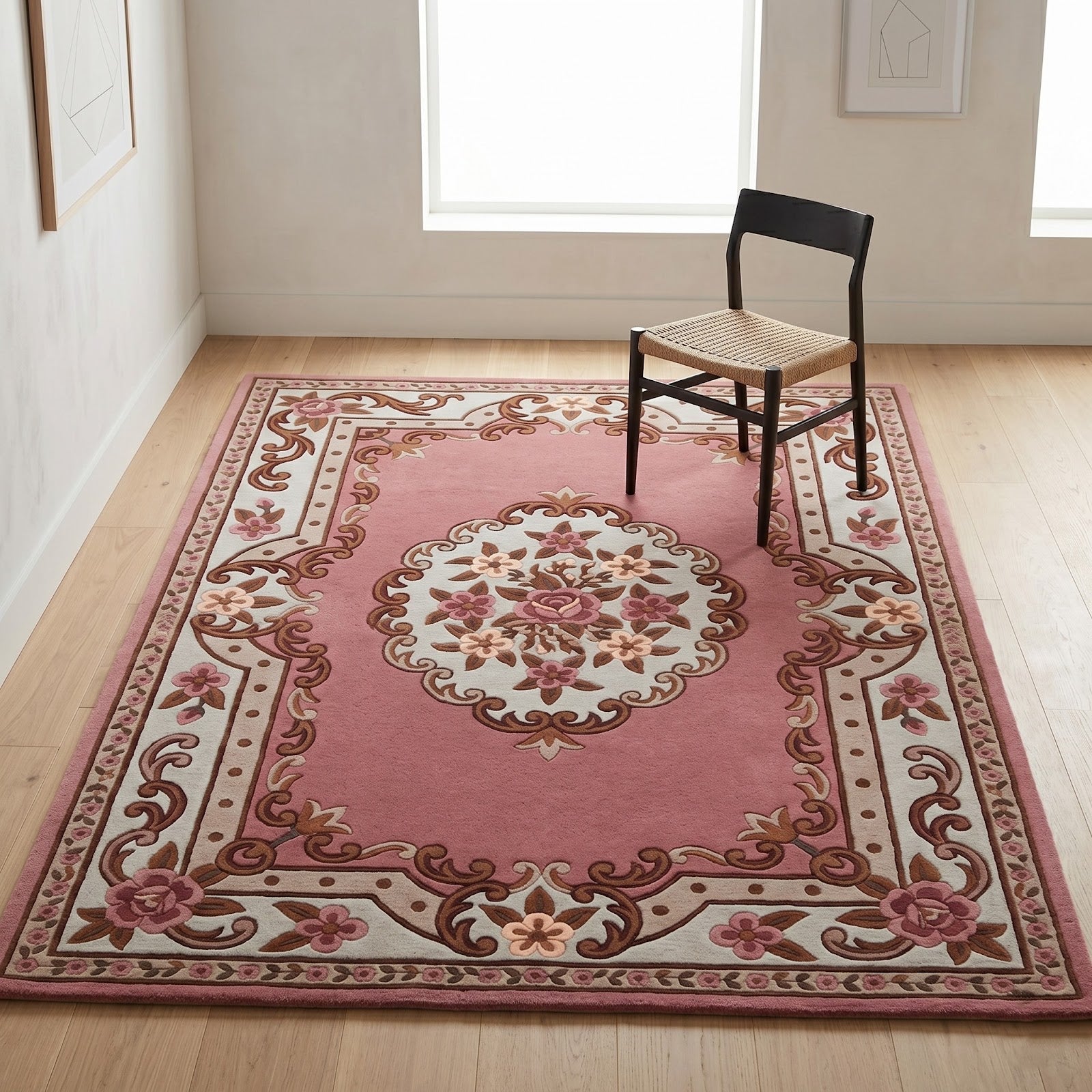 Vintage Floral Hand Tufted Wool Rug | Pink Rose Medallion Area Rug — 2x3 ft'