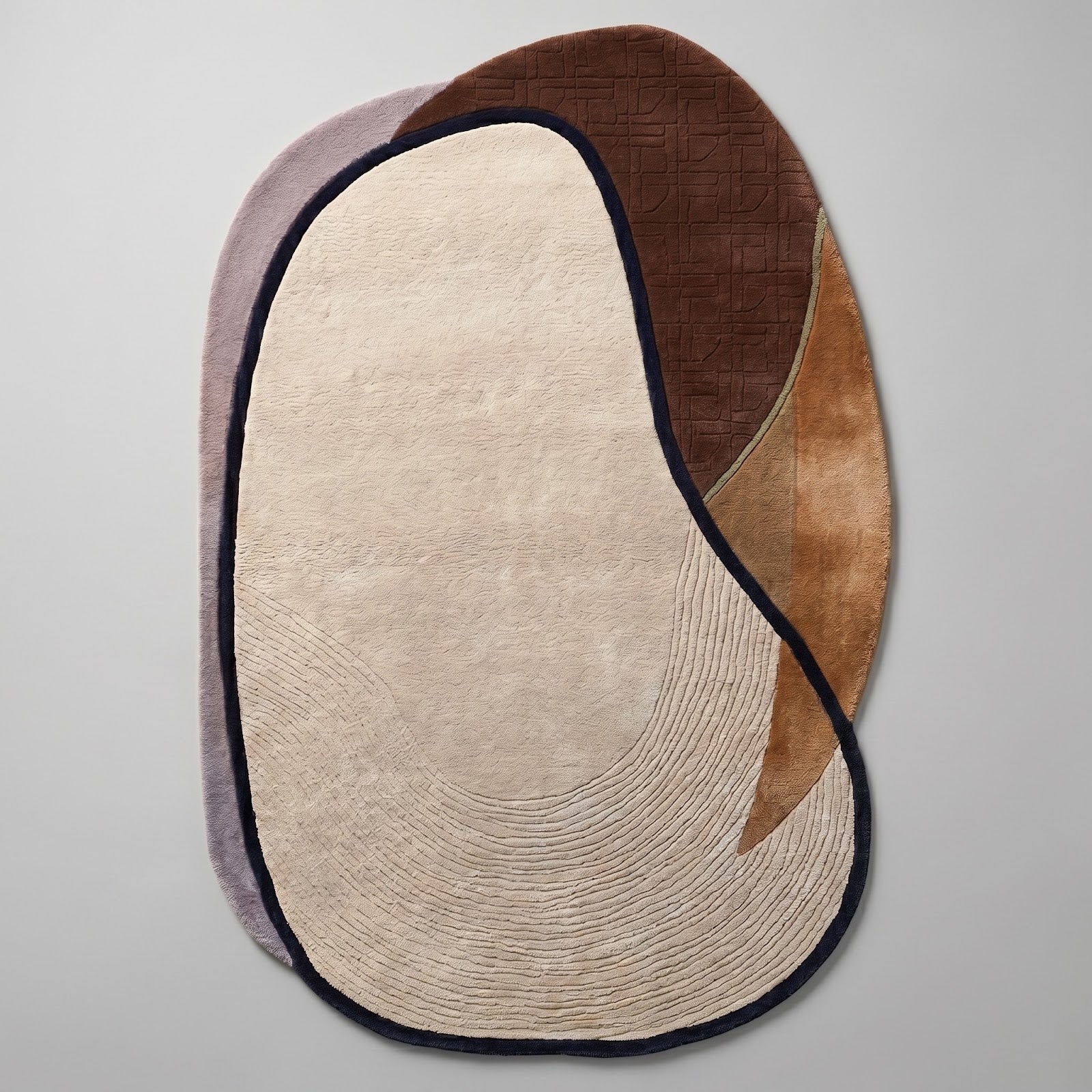 Organic Pebble Shape Hand Tufted Wool Rug | Ivory & Earth Tone Sculptural Area Rug — 2x3 ft'