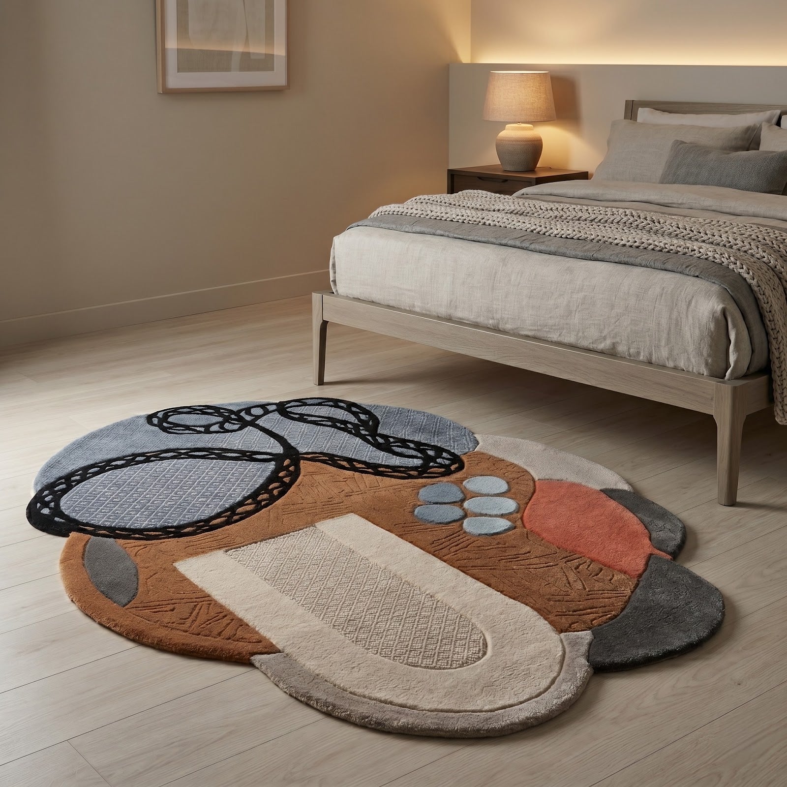 Abstract Organic Hand Tufted Wool Rug | Irregular Shape Modern Area Rug — 2x3 ft'