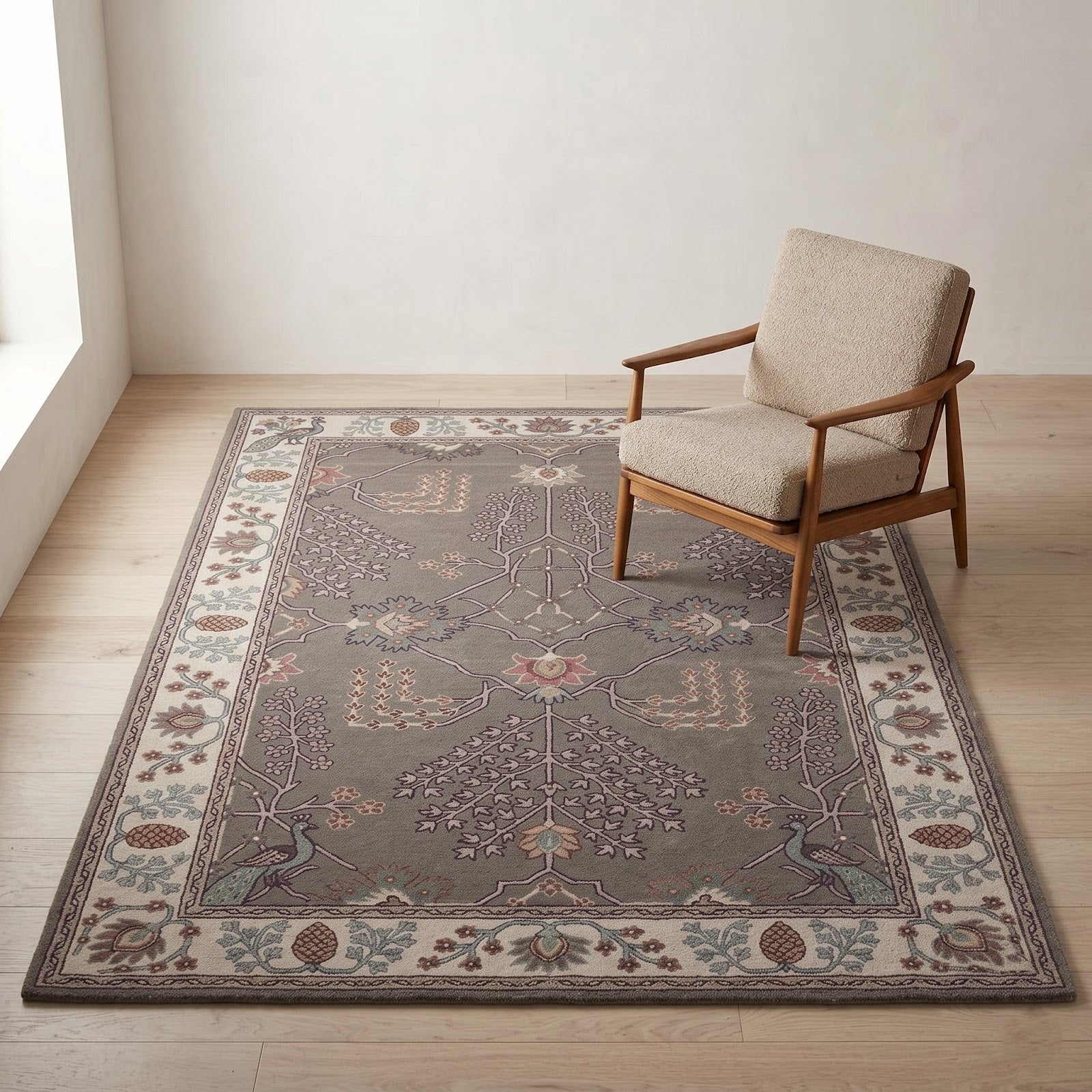 Vintage Peacock Garden Hand Tufted Wool Rug | Traditional Botanical Floral Area Rug — 2x3 ft'