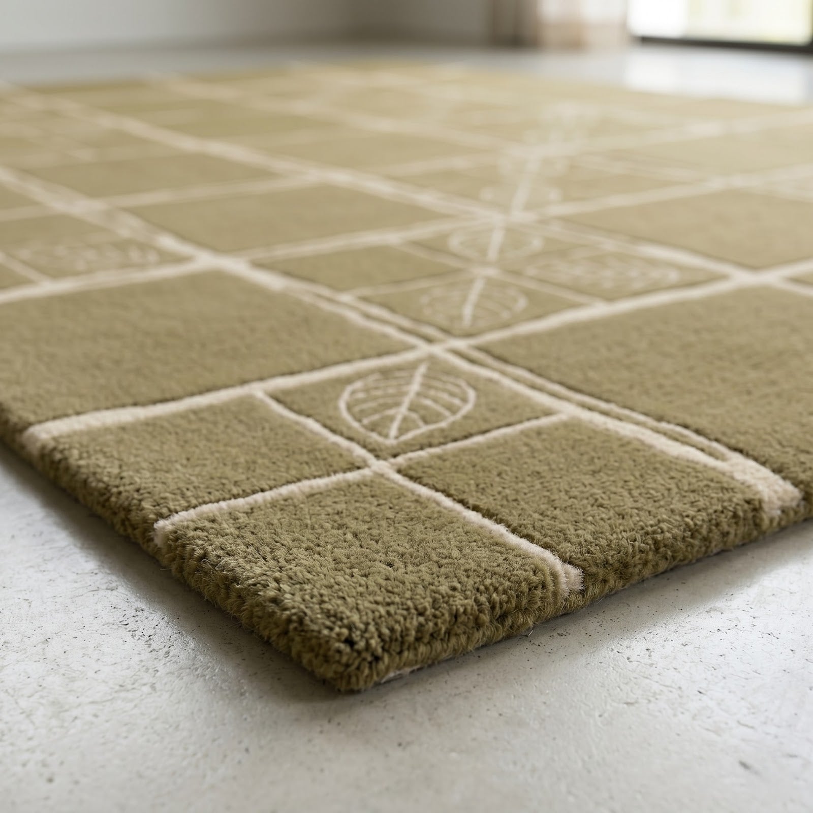 Nature Grid Hand Tufted Wool Rug | Sage Green & Ivory Botanical Geometric Area Rug — 2x3 ft'