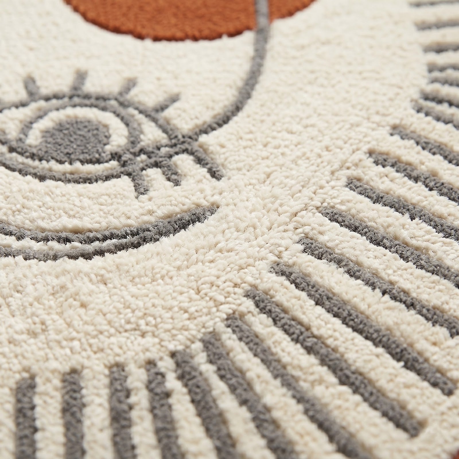 Celestial Face Hand Tufted Wool Rug | Ivory & Terracotta Abstract Art Irregular Shape Area Rug — 2x3 ft'