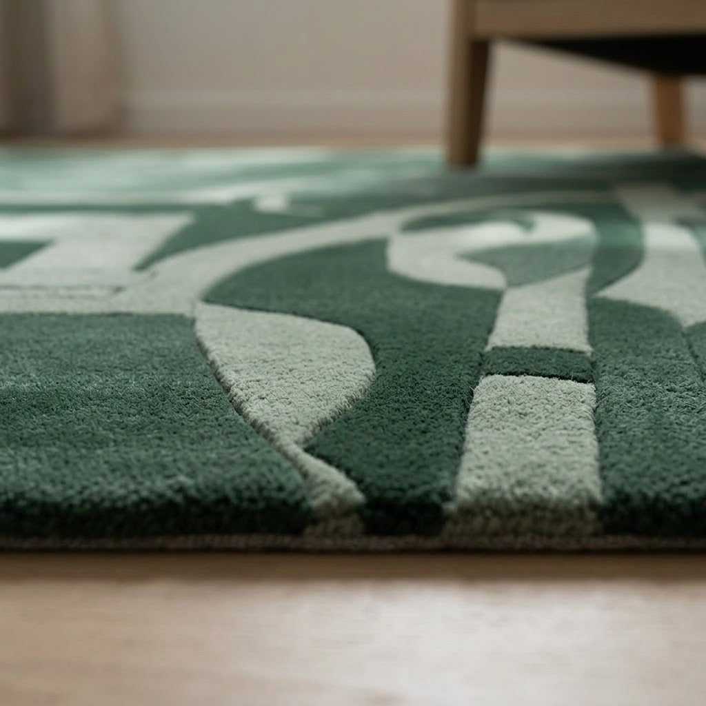 Green Abstract Hand Tufted Wool Rug | Modern Contemporary Area Rug — 2x3 ft'