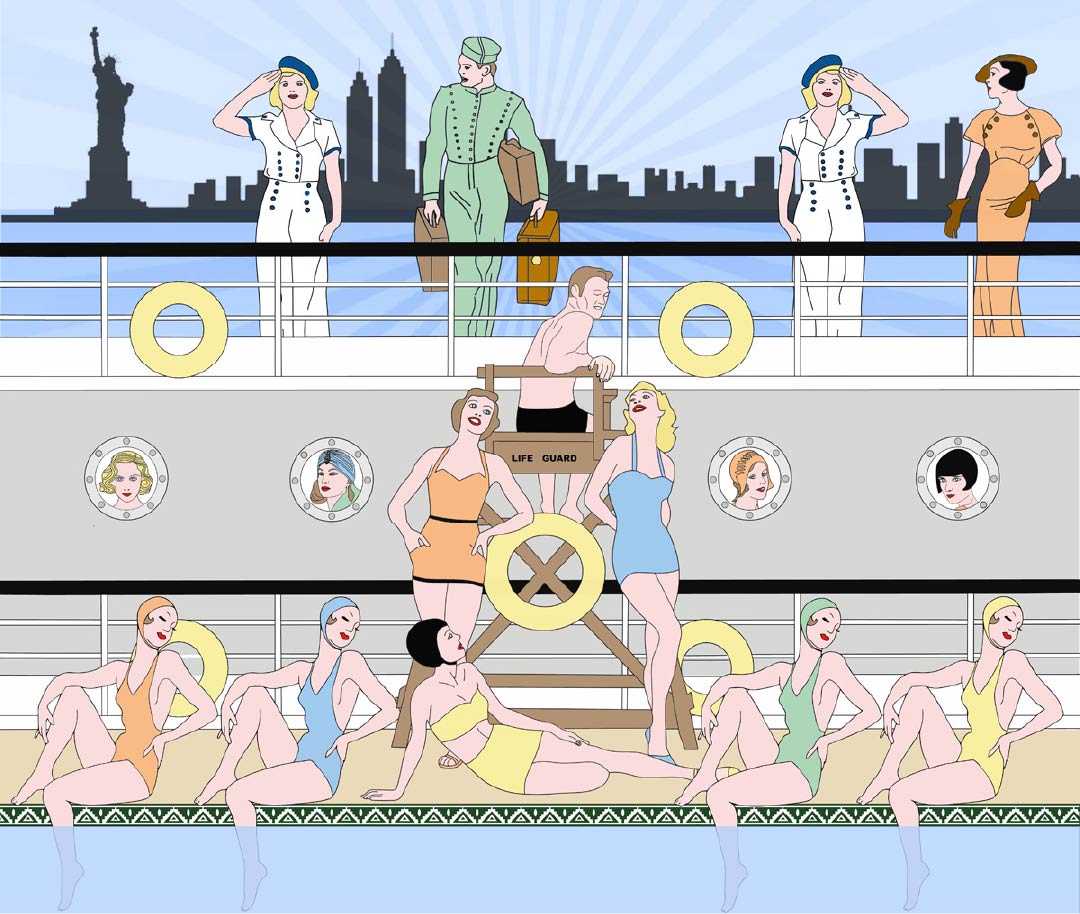 CUSTOM ART DECO LINER WALLPAPER Blue by Art Decor Designs image 1