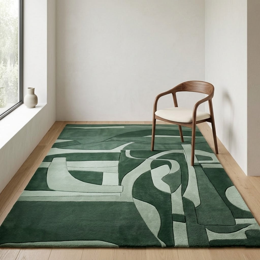 Green Abstract Hand Tufted Wool Rug | Modern Contemporary Area Rug — 2x3 ft'