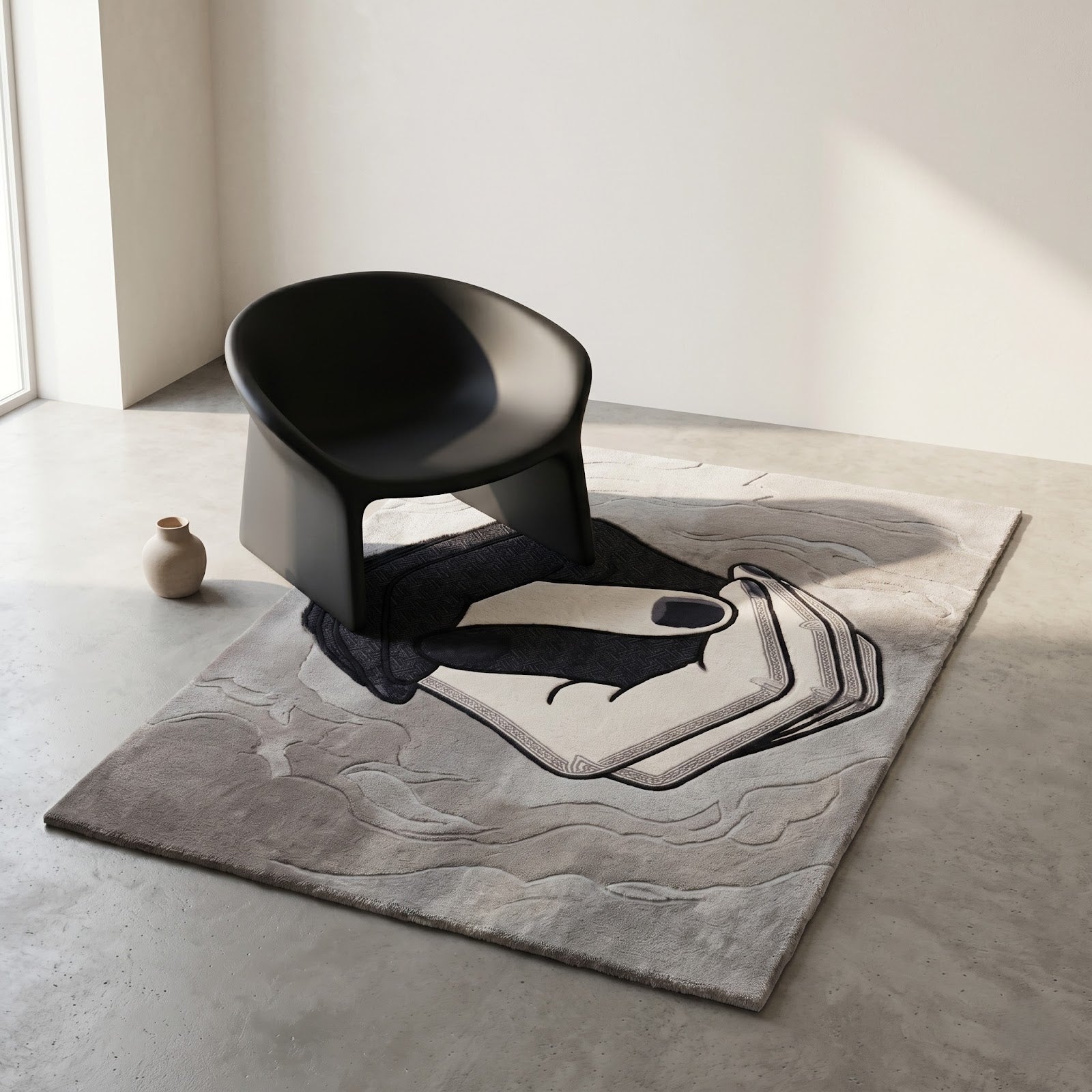 Abstract Hand Tufted Wool Rug | Modern Monochrome Art Rug with Interlocking Hands Design — 2x3 ft'