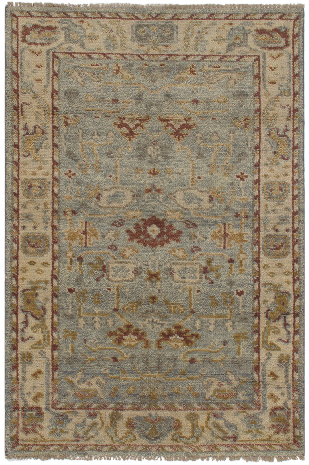 Vintage Oushak Hand Knotted New Zealand Wool Rug | Sky Blue & Ivory Floral Area Rug — 2x3 ft'