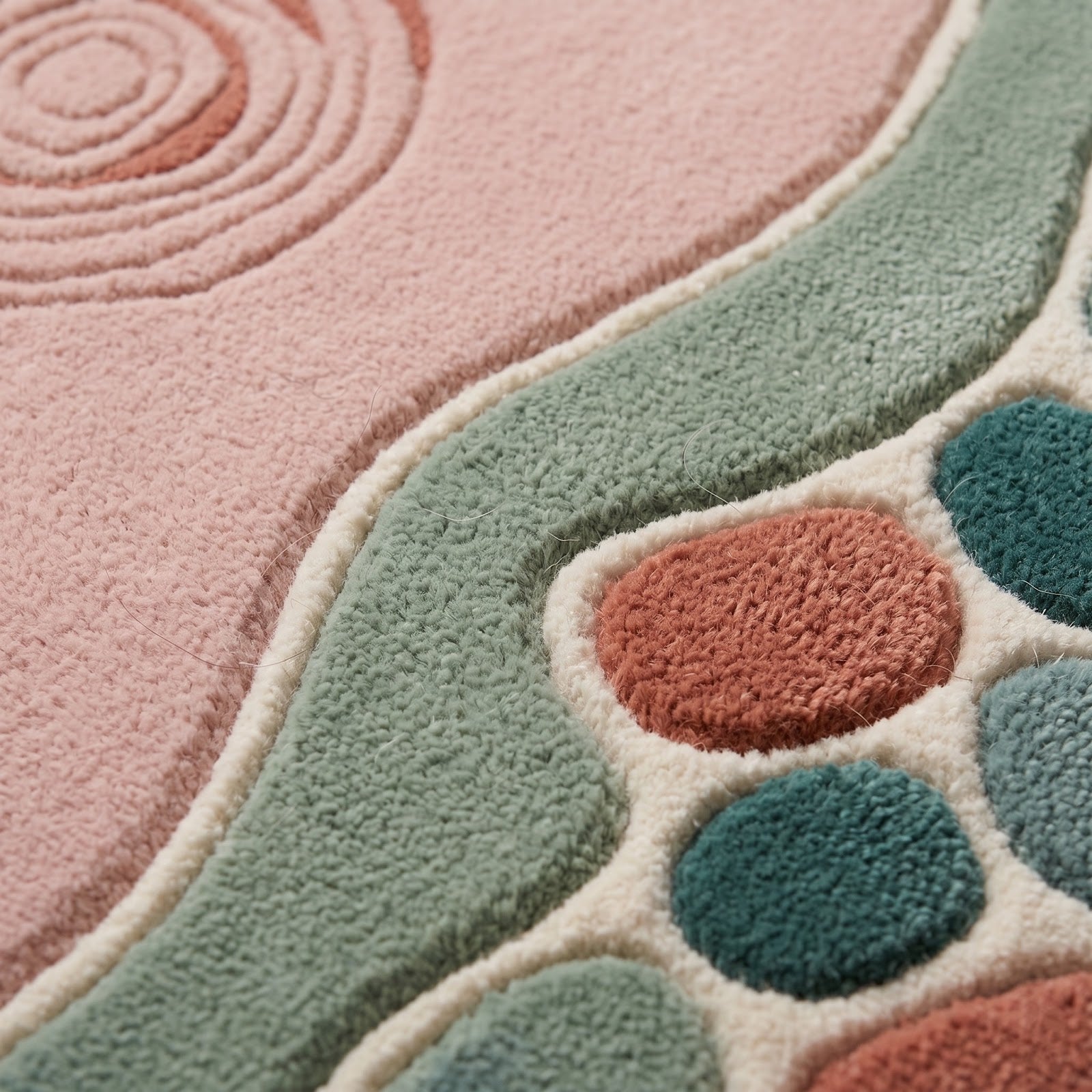 Abstract Botanical Hand Tufted Wool Rug | Irregular Organic Area Rug in Teal, Sage & Blush Pink — 2x3 ft'