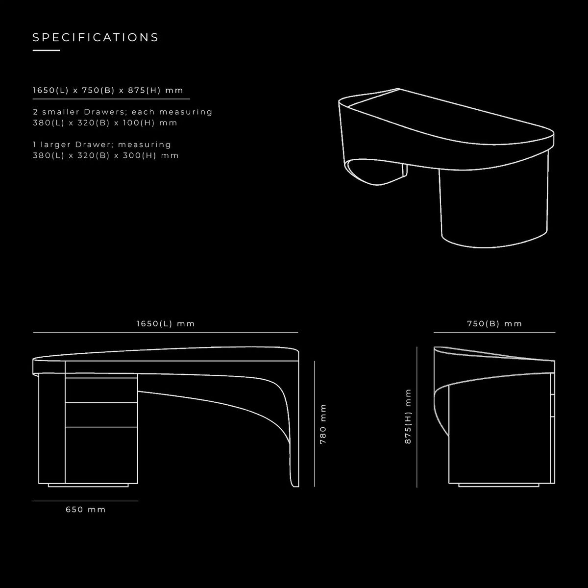 Wind Work Table by BEC Furniture — dimensioned specification drawing