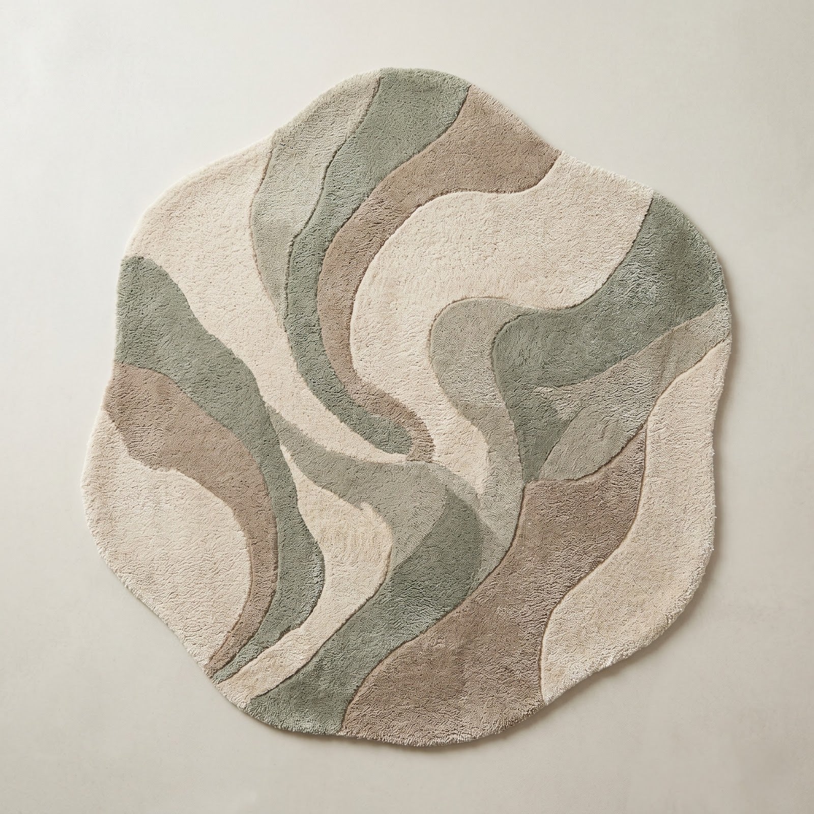Organic Wave Hand Tufted Wool Rug | Sage Green, Taupe & Ivory Irregular Shape Area Rug — 2x3 ft'