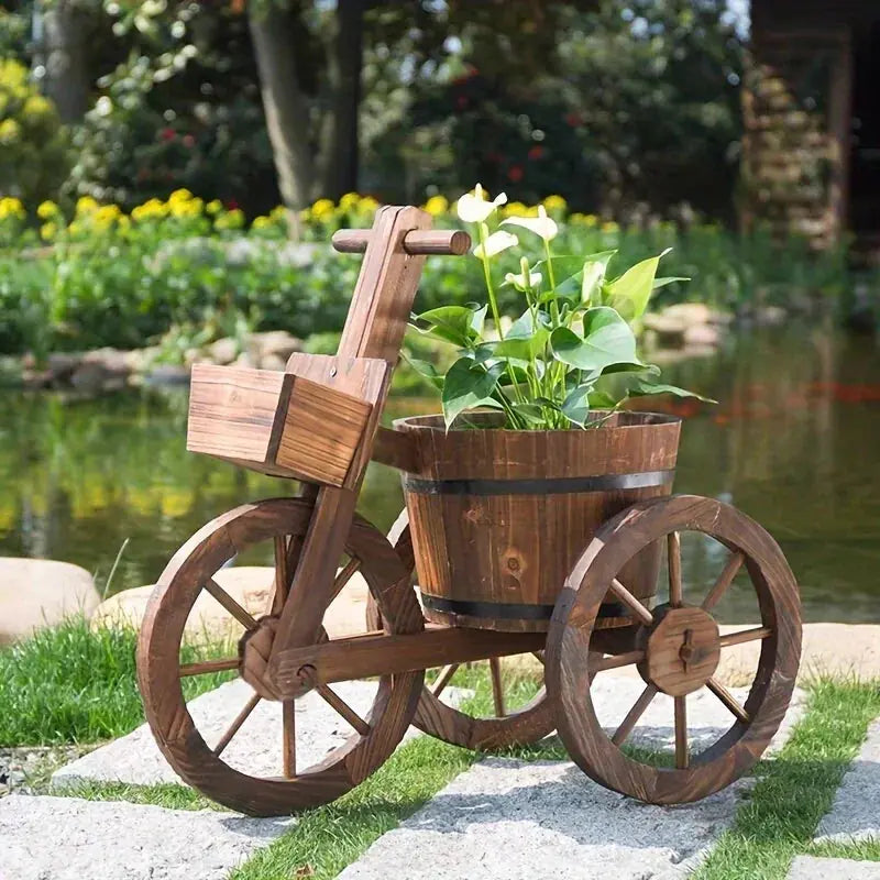 1pc Garden Retro Style Wooden Tricycle Flowerpot Solid Wood Outdoor Garden Plant Planting Flowerpot Home Courtyard Garden Indoor And Outdoor Multi-functional Decoration Suitable For Living Room, Garden, Shopping Mall, Coffee