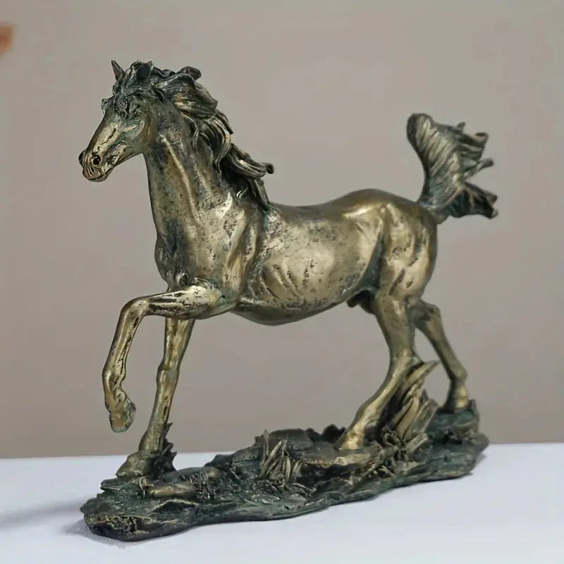 1pc Vintage Bronze Horse Statue - Resin, Ideal for Bedroom, Living Room, Office Entrance Decor - No Electricity Needed, Perfect Holiday Gift for All Occasions, Horse Decor