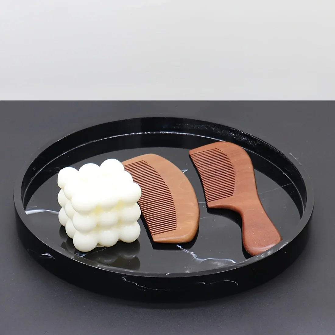1pc Elegant Black Circular Resin Tray - 27.43cm Hand-Polished, Multi-Purpose Vanity Organizer for Bathroom, Ki — House of Avana, view 2 of 36