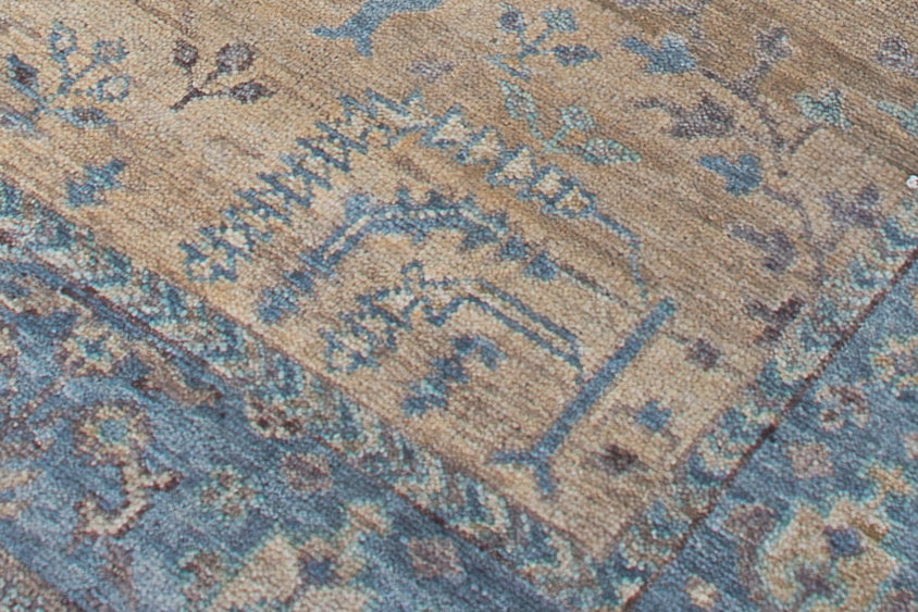 Traditional Oushak Hand Knotted New Zealand Wool Rug | Blue & Beige Vintage Floral Area Rug — 2x3 ft'