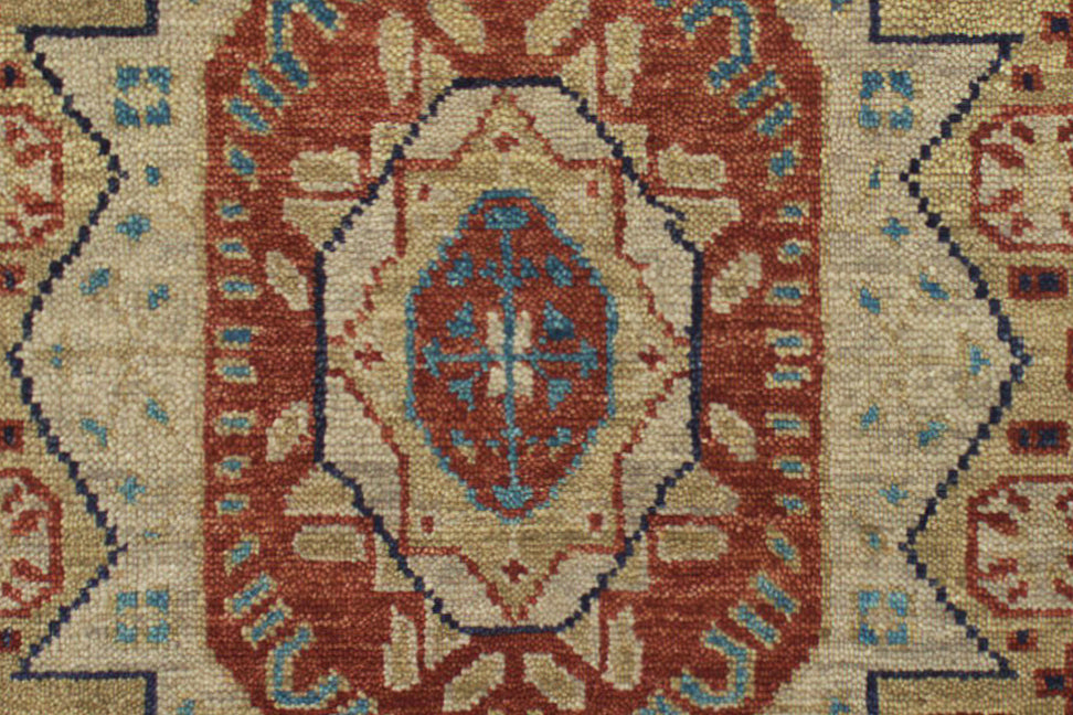 Traditional Kazak Hand Knotted New Zealand Wool Rug | Blue & Rust Geometric Medallion Area Rug — 2x3 ft'