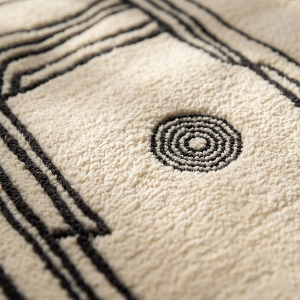 Minimalist Abstract Hand Tufted Wool Rug | Black Ivory Irregular Area Rug — 2x3 ft'