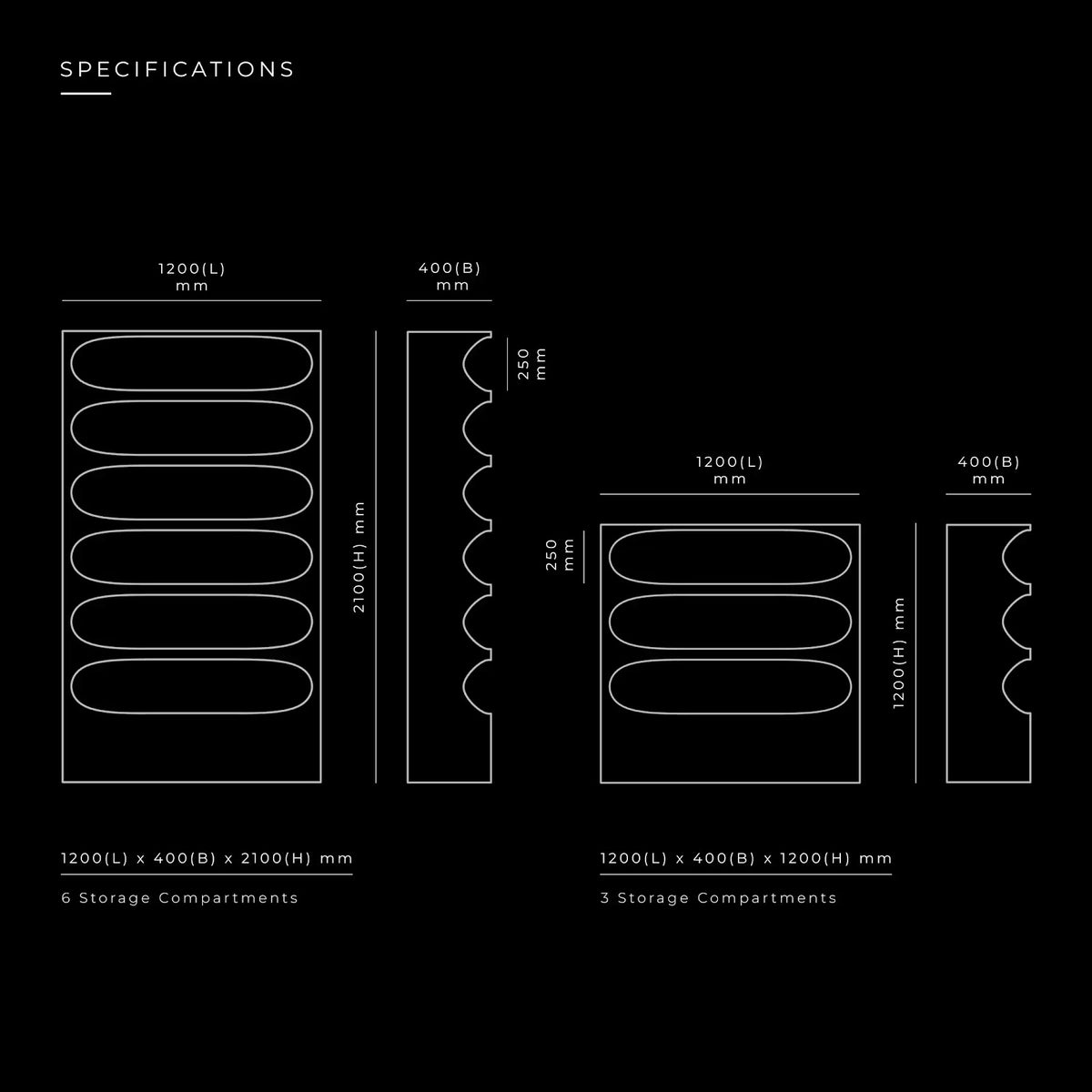 Nest Storage by BEC Furniture — dimensioned specification drawing