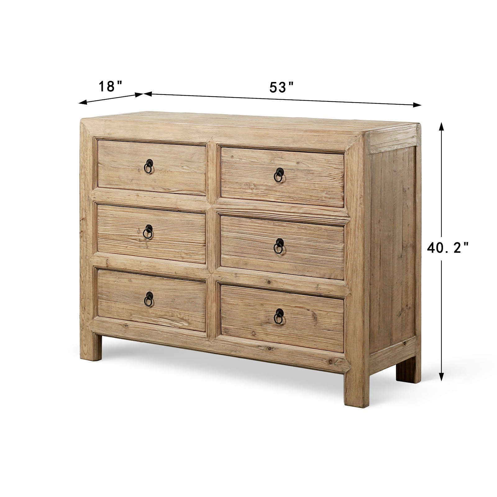 6-Drawer Chest 53Wx18Dx40H Weathered Natural Solid Pine image