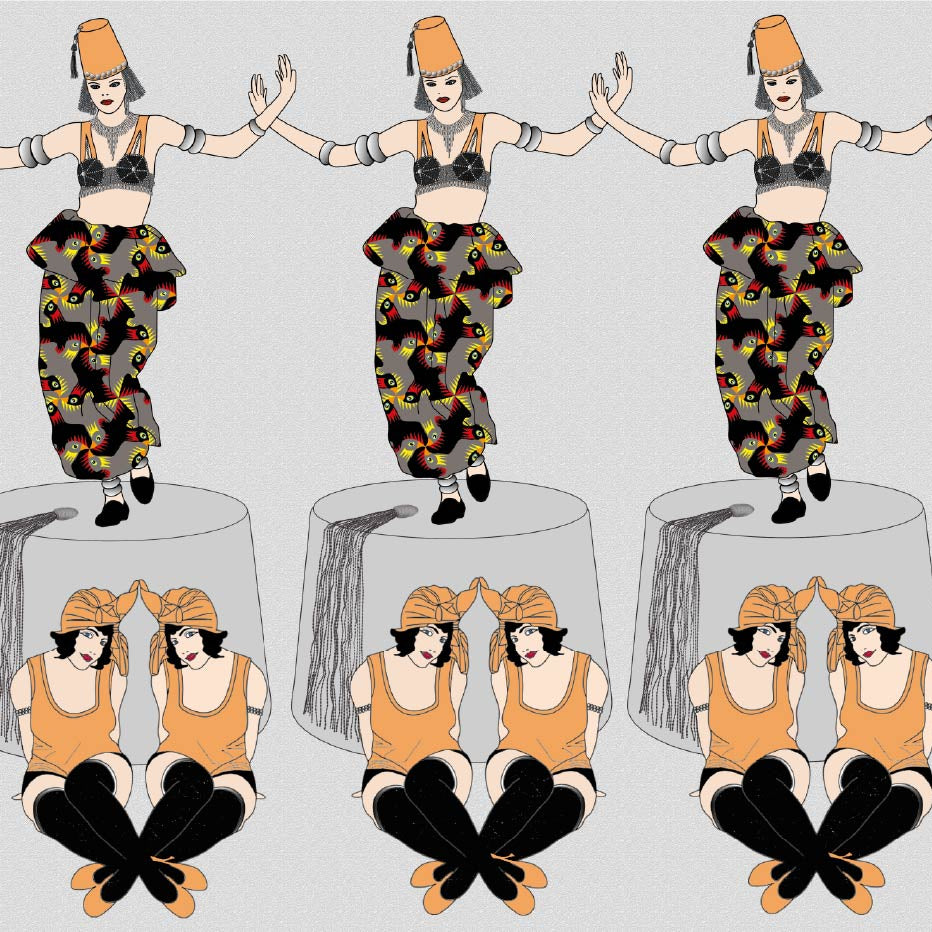 CUSTOM ART DECO EGYPTIAN REVIVAL FEZ HAT WALLPAPER Orange by Art Decor Designs image 0