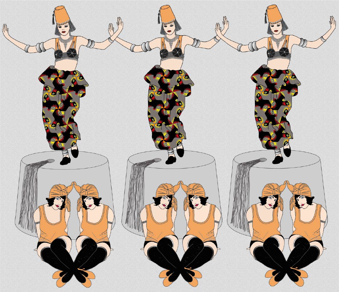 CUSTOM ART DECO EGYPTIAN REVIVAL FEZ HAT WALLPAPER Orange by Art Decor Designs image 0