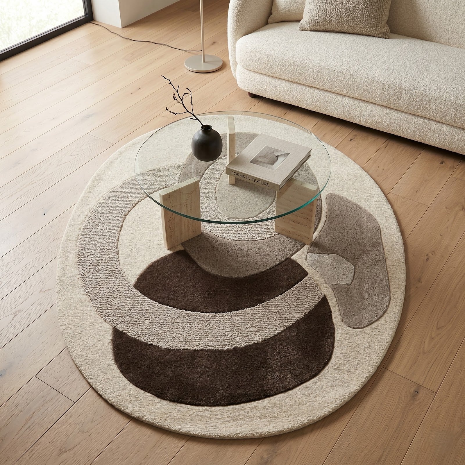 Sculptural Abstract Hand Tufted Wool Rug | Ivory, Taupe & Espresso Brown Organic Modern Area Rug — 2x3 ft'