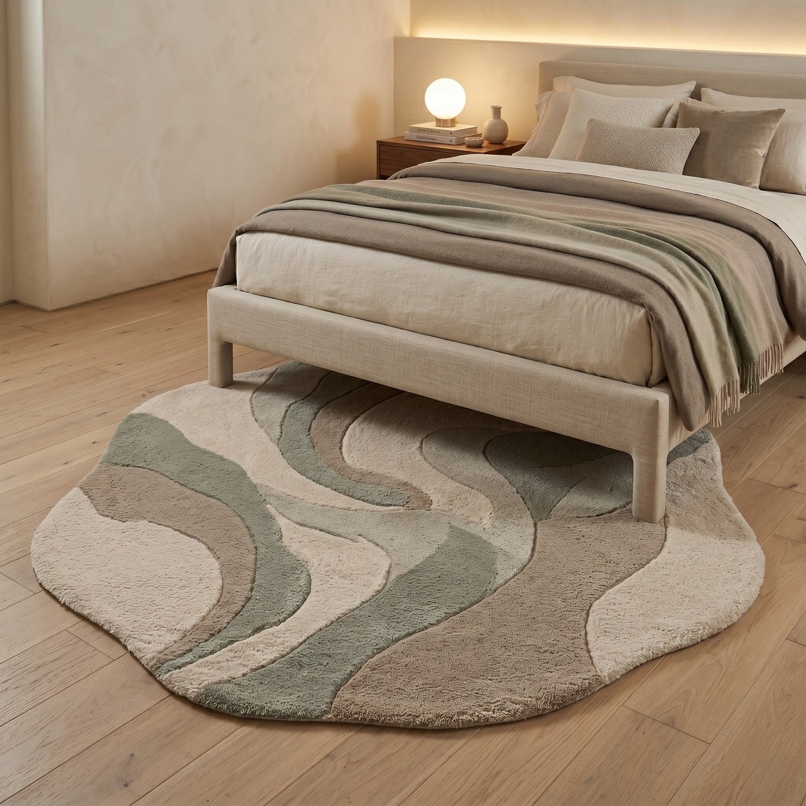 Organic Wave Hand Tufted Wool Rug | Sage Green, Taupe & Ivory Irregular Shape Area Rug — 2x3 ft'