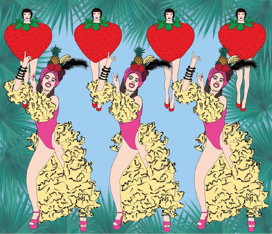 CUSTOM RETRO CARMEN MIRANDA WALLPAPER Pink/Blue by Art Decor Designs image 0