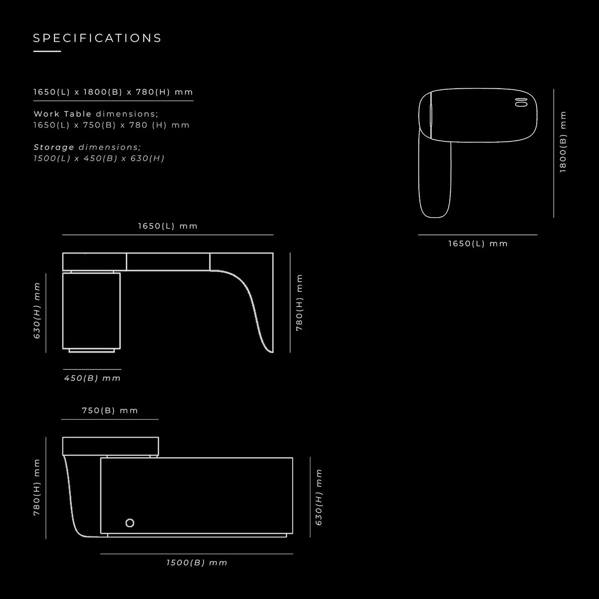 Nest-L Work Table by BEC Furniture — dimensioned specification drawing