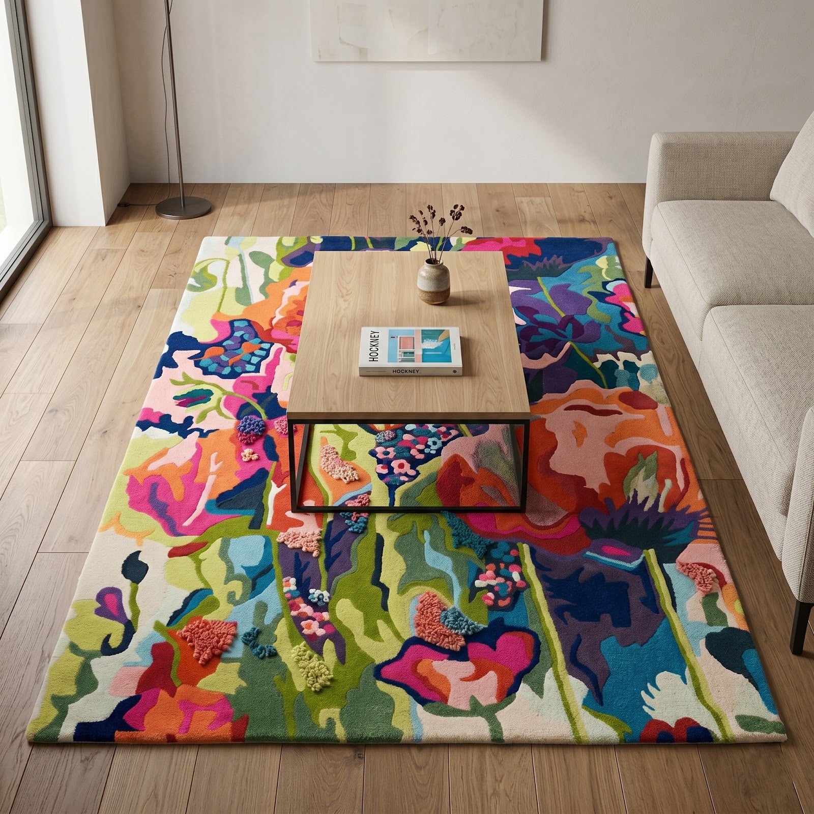 Vibrant Botanical Bloom Hand Tufted Wool Rug | Multicolor Abstract Floral Statement Area Rug — 2x3 ft'