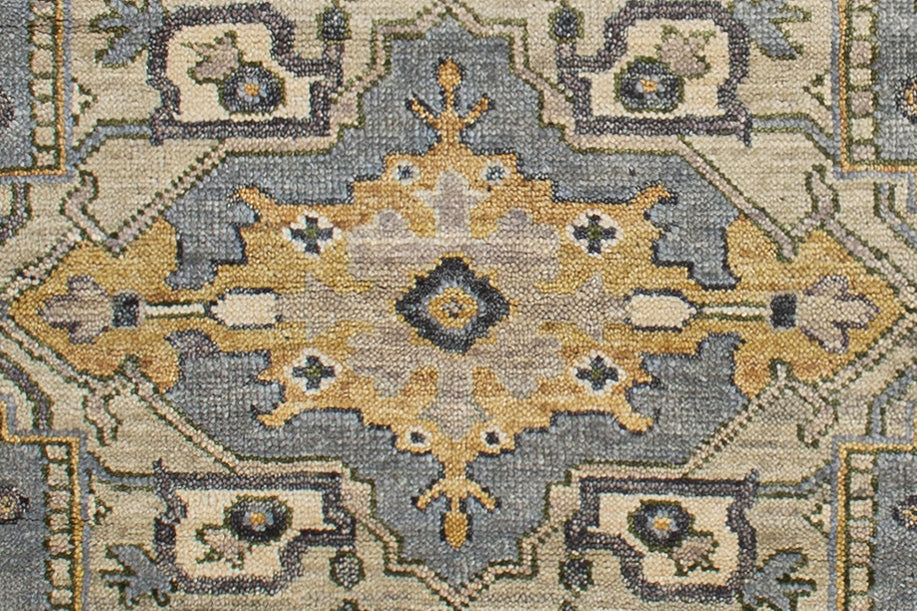 Vintage Oushak Hand Knotted New Zealand Wool Rug | Blue & Ivory Traditional Medallion Area Rug — 2x3 ft'