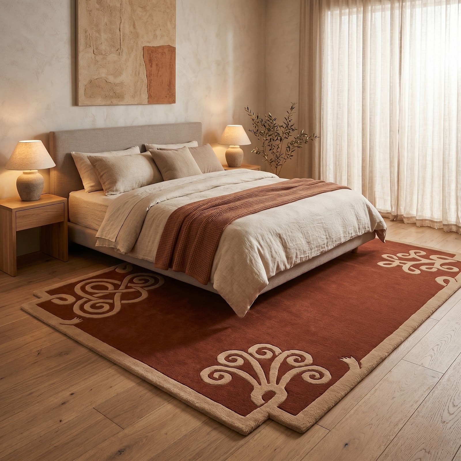 Terracotta Celtic Knot Hand Tufted Wool Rug | Irish Inspired Ornamental Area Rug — 2x3 ft'