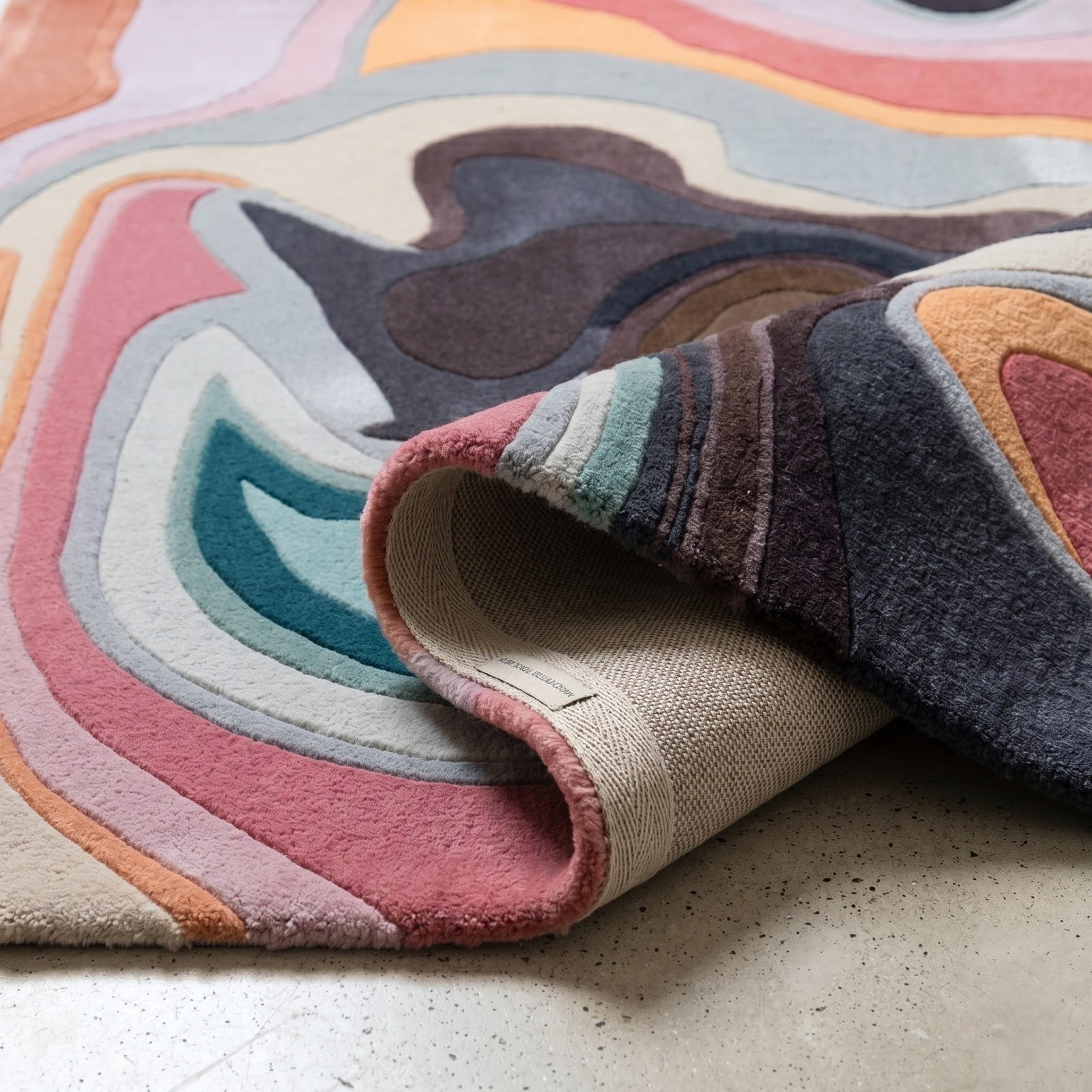 Fluid Abstract Hand Tufted Wool Rug | Blush Pink, Sage Blue & Mocha Contemporary Art Area Rug — 2x3 ft'