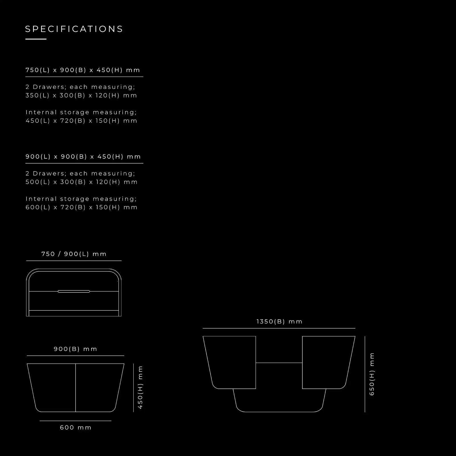Clutch Coffee Table by BEC Furniture — dimensioned specification drawing