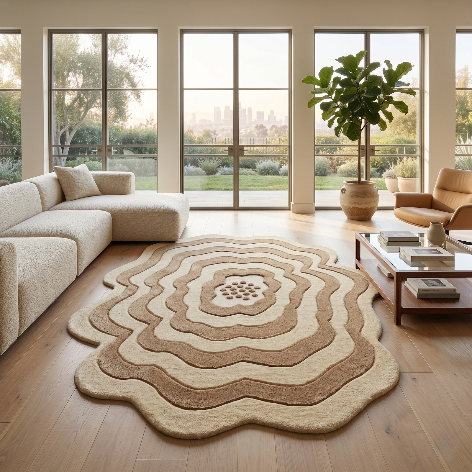 Organic Pebble Hand Tufted Wool Rug | Irregular Layered Abstract Area Rug in Ivory & Beige — 2x3 ft'