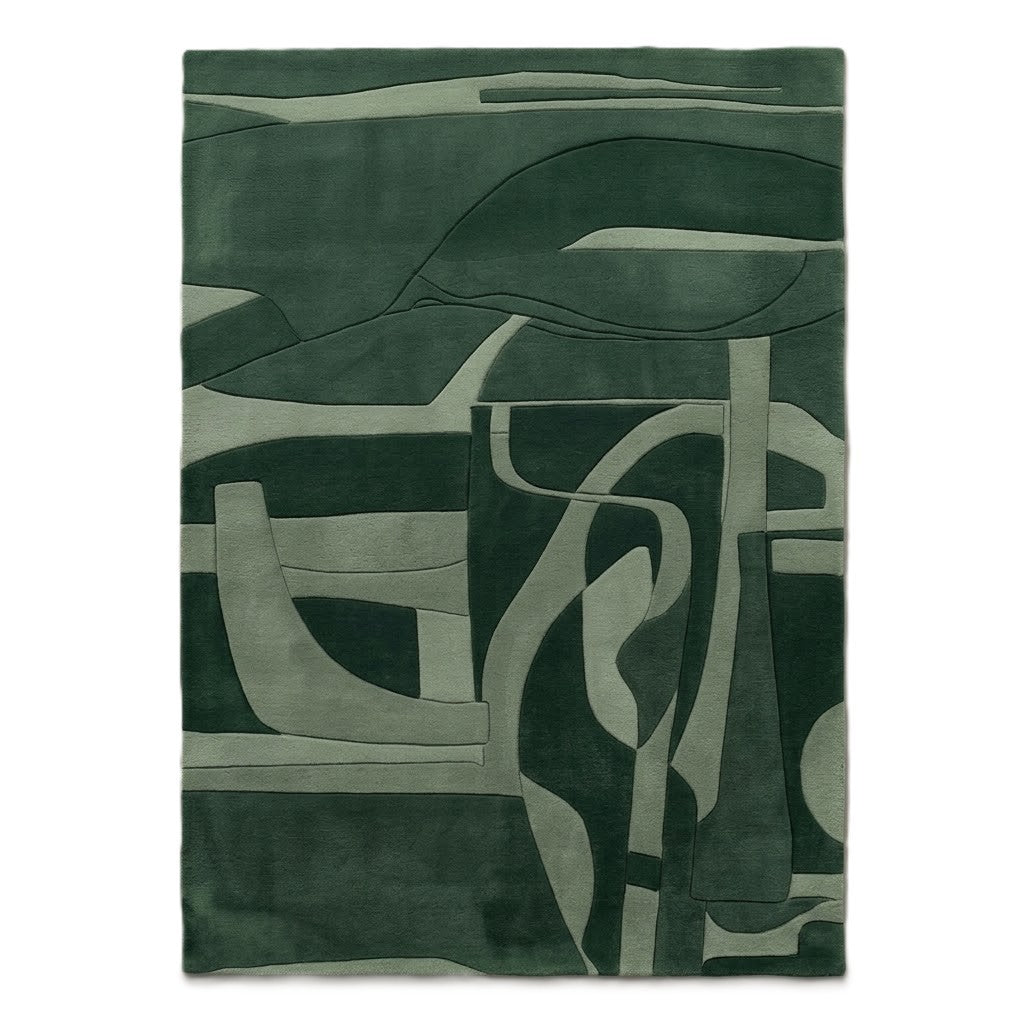 Green Abstract Hand Tufted Wool Rug | Modern Contemporary Area Rug — 2x3 ft'
