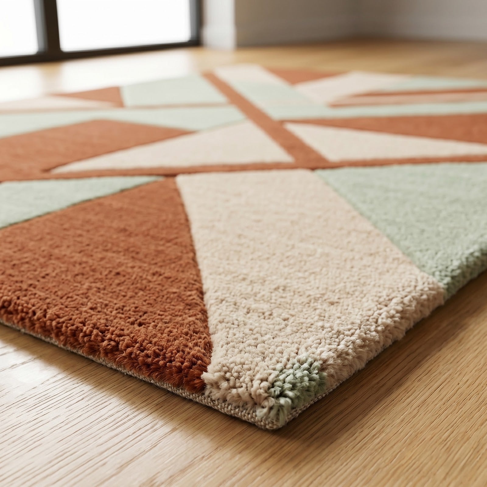 Modern Geometric Hand Tufted Wool Rug | Terracotta, Sage Green & Ivory Contemporary Area Rug — 2x3 ft'