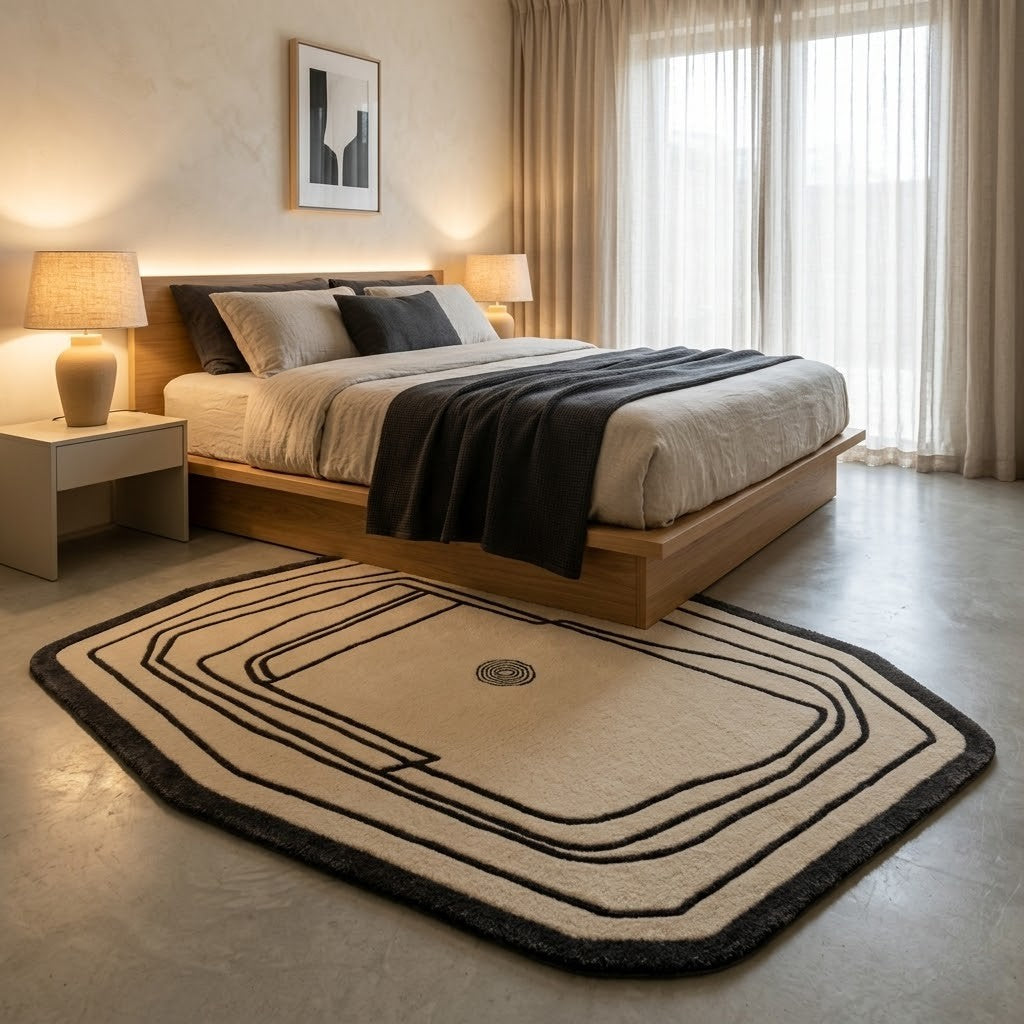 Minimalist Abstract Hand Tufted Wool Rug | Black Ivory Irregular Area Rug — 2x3 ft'