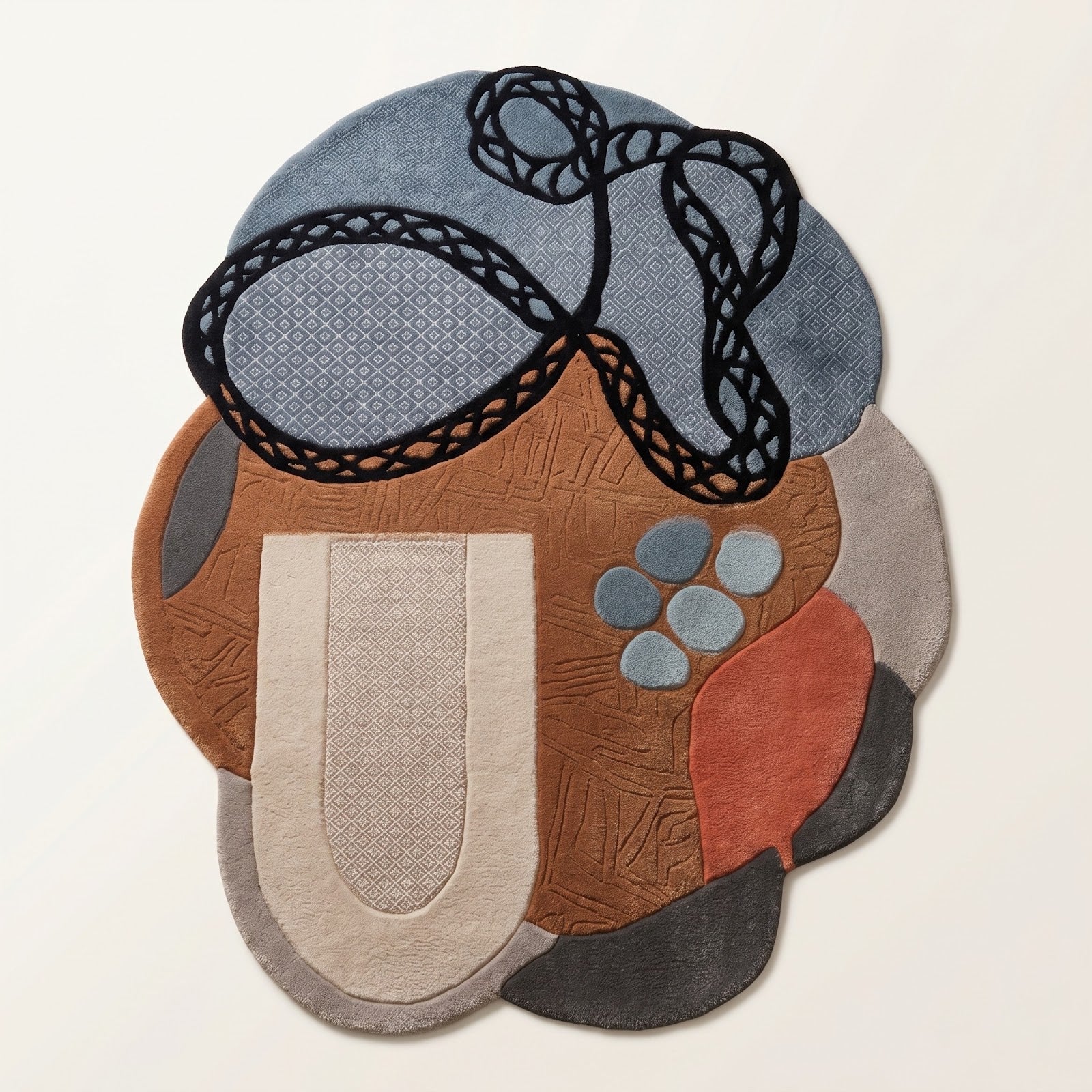 Abstract Organic Hand Tufted Wool Rug | Irregular Shape Modern Area Rug — 2x3 ft'