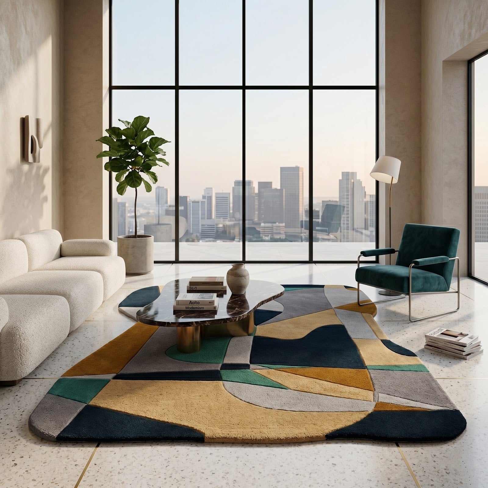 Abstract Geometric Hand Tufted Wool Rug | Irregular Shape Modern Area Rug — 2x3 ft'